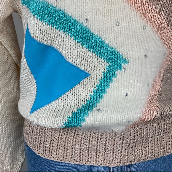 Vintage 80s Nannell Geometric Novelty Hand Knit Sweater Sz S - Picture 5 of 13